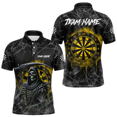 Maxcorners Black And Yellow Smoke Grim Reaper Dart Shirts For Men Custom Halloween Darts Jersey Outfit TU1108