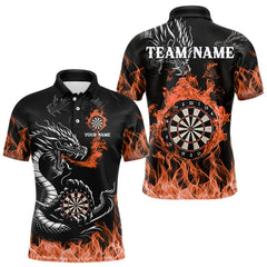 Maxcorners Personalized Orange Flaming Dragon Darts Shirt For Men Custom Darts Team Jersey Polo & Quarter Zip TU1108