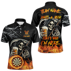 Maxcorners Personalized Grim Reaper Darts And Beer Flame Darts Shirt For Men Custom Funny Darts Team Jersey LM1610