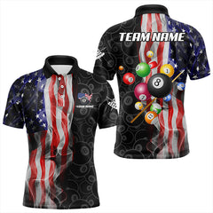 Maxcorners Personalized American Flag Smoke Flag Billiard Jersey, Patriotic Billiard Balls Pool Billiard Shirts