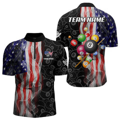 Maxcorners Personalized American Flag Smoke Flag Billiard Jersey, Patriotic Billiard Balls Pool Billiard Shirts