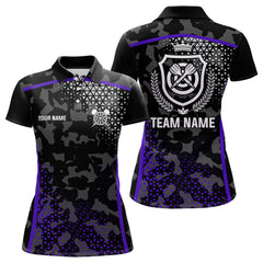 Maxcorners Black Purple Camo Darts Shirt With Pocket For Men Custom Darts Team Jersey LM1307