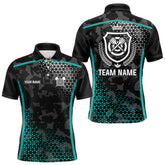 Maxcorners Black Turquoise Camo Dart Shirt With Pocket For Men Custom Dart Team Jersey LM1307