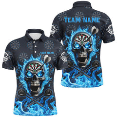Maxcorners Skull Fire Flame Darts Jersey Customized Name, Team Name 3D Polo Shirt