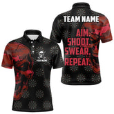 Maxcorners Funny Red Camo Darts Skull Aim Shoot Swear Repeat Custom Dart Shirts For Men, Darts Team Jersey MT1309
