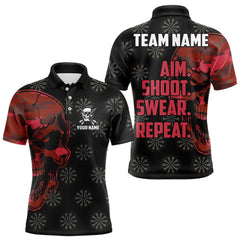 Maxcorners Funny Red Camo Darts Skull Aim Shoot Swear Repeat Custom Dart Shirts For Men, Darts Team Jersey MT1309