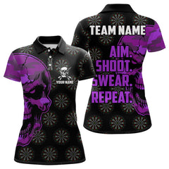 Maxcorners Funny Purple Camo Darts Skull Aim Shoot Swear Repeat Custom Dart Shirts For Men, Darts Team Jersey MT1309