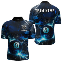 Maxcorners Blue 8 Ball Pool Thunder Lightning Billiard Shirt For Men Custom Billiard League Team Jerseys LM1307