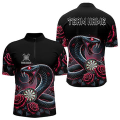 Maxcorners Personalized Rose And Dartboard Custom Cobra Snake Dart Shirt For Men, Dart Jerseys Polo & 1/4 Zip LM133