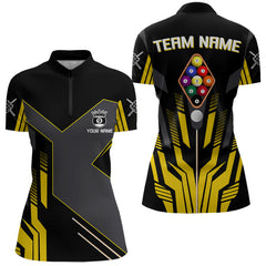 Maxcorners Personalized Yellow Black 9 Ball Pool Shirt For Men, Billiard League Team Jersey Polo & 1/4 Zip MT2306