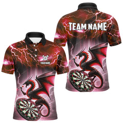 Maxcorners Custom Red Thunder Lightning Dragon Darts Shirt For Men, Darts League Jersey Polo & 1/4 Zip TU1407