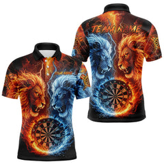 Maxcorners Blue And Orange Water Fire Lion Darts Shirt For Men Custom Lightning Dart Jerseys Polo & 1/4 Zip LM1411