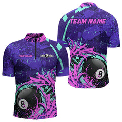 Maxcorners Personalized 8 Ball Billiard Shirt For Men | Neon Purple, Pink & Teal Paint Funny Pool Team Jersey MT2306