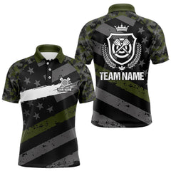 Maxcorners Green Military Camo US Flag Darts Jersey For Men Custom Grunge Darts Shirt Team Polo & Quarter Zip LM1610