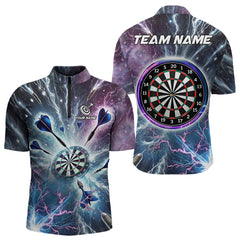 Maxcorners Blue And Purple Galaxy Thunder Lightning Dart Shirts For Men Custom Dart Jerseys Polo & 1/4 Zip Lm173