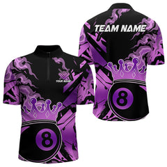Maxcorners Personalized Purple 8 Ball Crown Billiard Shirt For Men, Pool King Team Jerseys Polo & 1/4 Zip MT2306