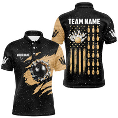 Maxcorners Custom Grunge American Flag Bowling Shirt For Men, Patriotic Bowling Team Jersey Polo & 1/4 Zip LM1708