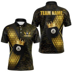 Maxcorners Personalized Gold 8 Ball Pool Crown Hexagon Billiard Shirt For Men, Billiard League Team Jersey MT1810