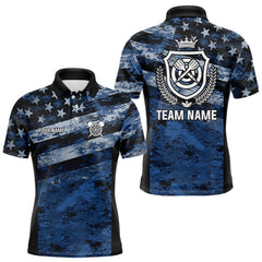 Maxcorners Blue Camo US Flag Dart Shirts With Pocket Option For Men Custom Darts Jersey MT1511
