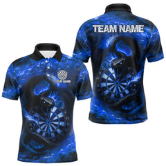 Maxcorners Personalized Fire Flame Blue Snake Darts Shirt For For Men Custom Darts Team Jersey Polo, 1/4 Zip MT2009