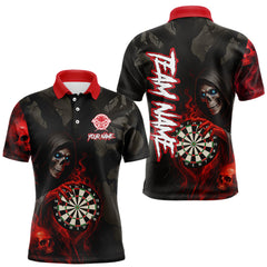 Maxcorners Red Grim Reaper Flame Darts Shirt For Men Custom Skull Darts Jersey Team Polo & Quarter Zip LM1812