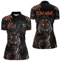 Maxcorners Black And Orange Custom Tiger Darts Polo & Quarter Zip, Dart Shirts For Women Team Dart Jerseys