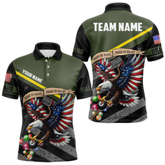 Maxcorners Shot In Hand Pride In Heart Custom Eagle Us Flag Green Men Billiard Shirt Army Billiard Team Jersey