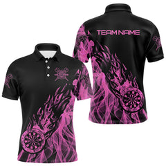 Maxcorners Black And Pink Flame Fire Darts Polo & Quarter Zip Custom Dart Shirt For Men Dart Jerseys MT2009