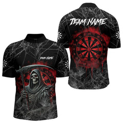 Maxcorners Black And Red Smoke Grim Reaper Funny Dart Shirts For Men Custom Dart Jerseys, Darts Clothing