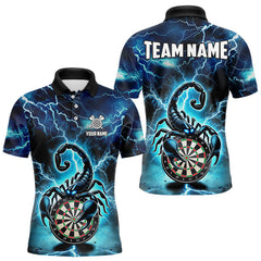 Maxcorners Blue Lightning Thunder Scorpion Darts Shirt Polo & 1/4 Zip For Men Custom Darts League Team Jersey MT2009