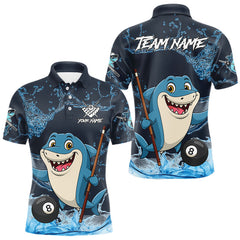 Maxcorners Blue Funny Shark 8 Ball Pool Billiard Shirt For Men Custom Billiard Team Jersey Polo & 1/4 Zip LM2509