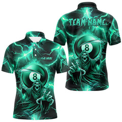 Maxcorners Turquoise Grim Reaper 8 Ball Men's Billiard Shirt Custom Thunder Lightning Pool Team Jersey MT2709