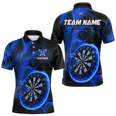 Maxcorners Blue Flaming Dartboard Shirt For Men Custom Fire Darts Jersey Polo & Quarter Zip Team Uniform LM2408