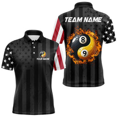 Maxcorners Black US Flag Yin-Yang 8 Ball & 9 Ball Custom Billiard Shirts For Men Funny Billiard Jerseys LM2608