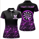 Maxcorners Black And Purple Light Women Darts Polo & Quarter Zip Shirt Custom Dart Shirts For Team Darts Jersey