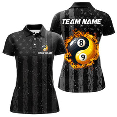 Maxcorners Black US Flag Ying And Yang 8 Ball & 9 Ball Custom Billiard Shirts For Men Funny Billiard Jerseys LM1625
