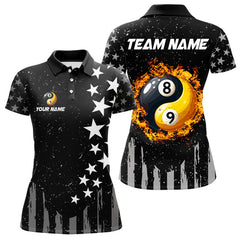 Maxcorners Black US Flag Ying And Yang 8 Ball & 9 Ball Custom Billiard Shirts For Men Funny Billiard Jersey LM1625