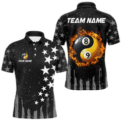Maxcorners Black US Flag Ying And Yang 8 Ball & 9 Ball Custom Billiard Shirts For Men Funny Billiard Jersey LM1625