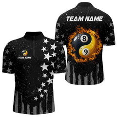 Maxcorners Black US Flag Ying And Yang 8 Ball & 9 Ball Custom Billiard Shirts For Men Funny Billiard Jersey LM1625