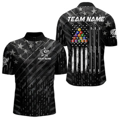 Maxcorners Black US Flag 8 Ball Billiard Shirts For Men Custom Patriotic Billiard Team Shirts, Pool Jerseys LM1625