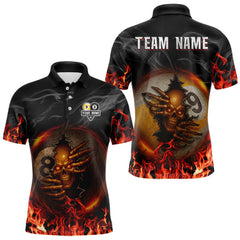 Maxcorners Funny Skull Billiard 8 Ball & 9 Ball Pool Shirt For Men Custom Orange Flame Billiard Team Jerseys MT2407
