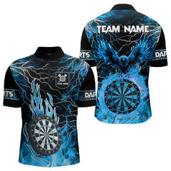 Maxcorners Blue Dart Board Fire Flame Custom Eagle Dart Shirts For Men, Thunder Lightning Dart Team Jerseys