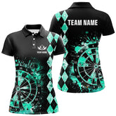 Maxcorners Custom Turquoise Grunge Dartboard Argyle Pattern Dart Shirts For Women, Best Darts Team Jerseys
