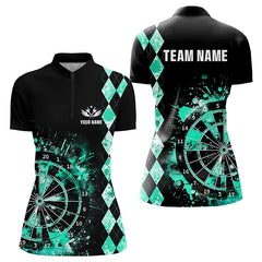 Maxcorners Custom Turquoise Grunge Dartboard Argyle Pattern Dart Shirts For Women, Best Darts Team Jerseys