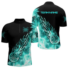 Maxcorners Black And Turquoise Light Icy Men Darts Polo & Quarter Zip Custom Dart Shirts For Team Dart Jerseys