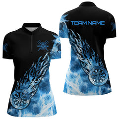 Maxcorners Black And Blue Light Icy Women Darts Polo & Quarter Zip Custom Dart Shirts For Team Dart Jerseys