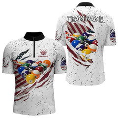 Maxcorners Patriotic American Flag Grunge Billiard Jersey For Men Custom Billiard Shirt Polo & 1/4 Zip |White