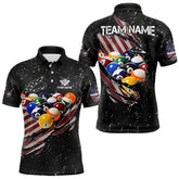Maxcorners Patriotic American Flag Grunge Billiard Jersey For Men Custom Billiard Shirt Polo & 1/4 Zip |Black