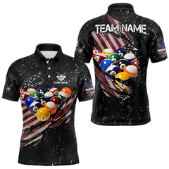 Maxcorners Patriotic American Flag Grunge Billiard Jersey For Men Custom Billiard Shirt Polo & 1/4 Zip |Black