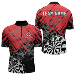 Maxcorners Black And Red Grunge Darts Shirts For Men Custom Dart Team Jerseys OutfitMT0306